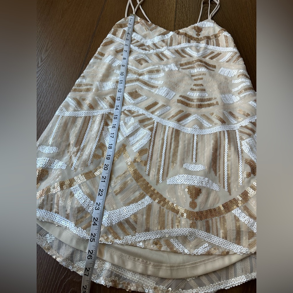 Show Me Your MuMu Cream and White Geometric Sequined Sparkling Mini Dress - Picture 13 of 16